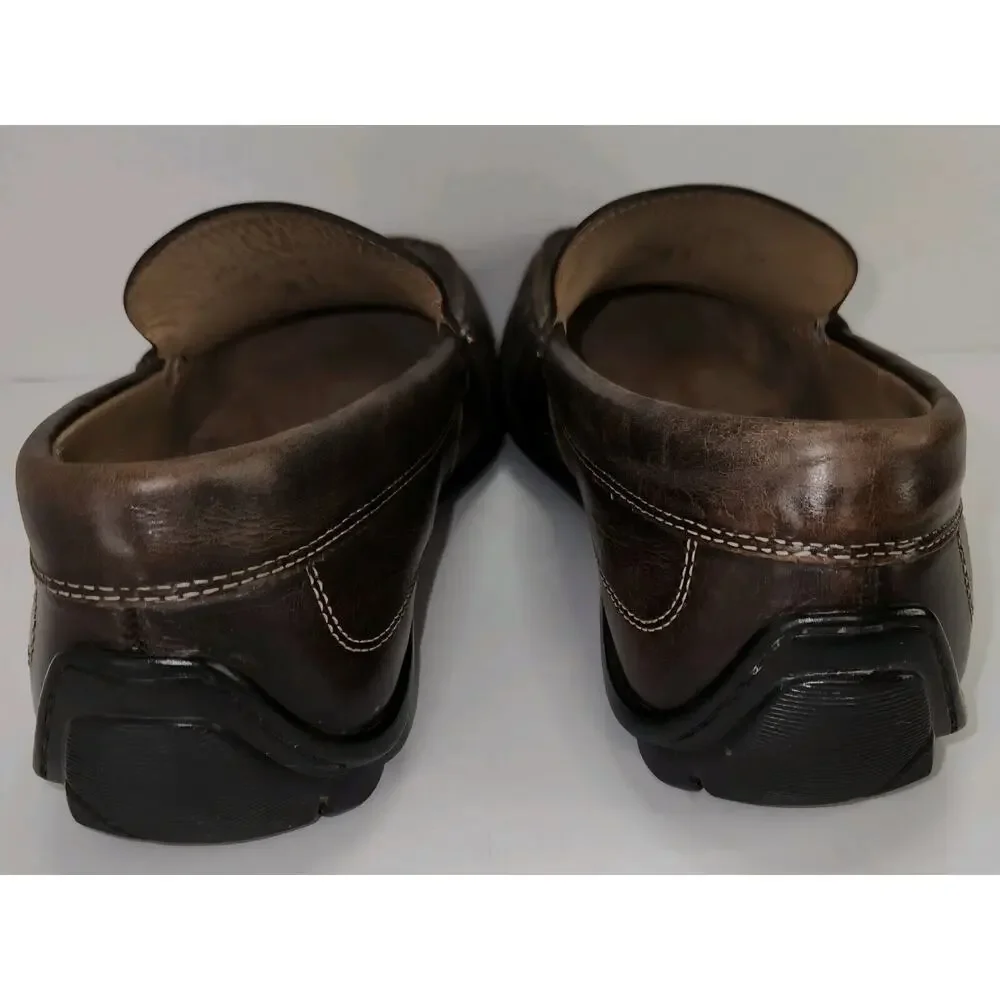Ecco Leather Driving Slip On Classic Moc Loafer Mens 9 Brown Dress Shoe